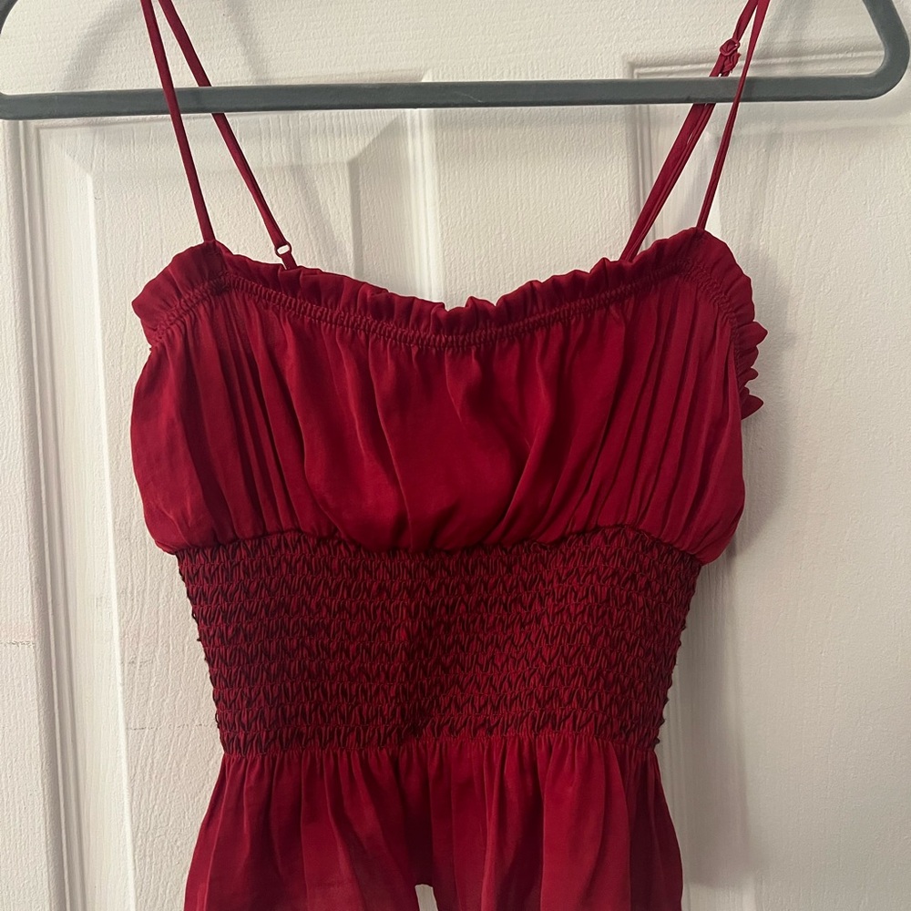 Free People Red Smocked Tank Top